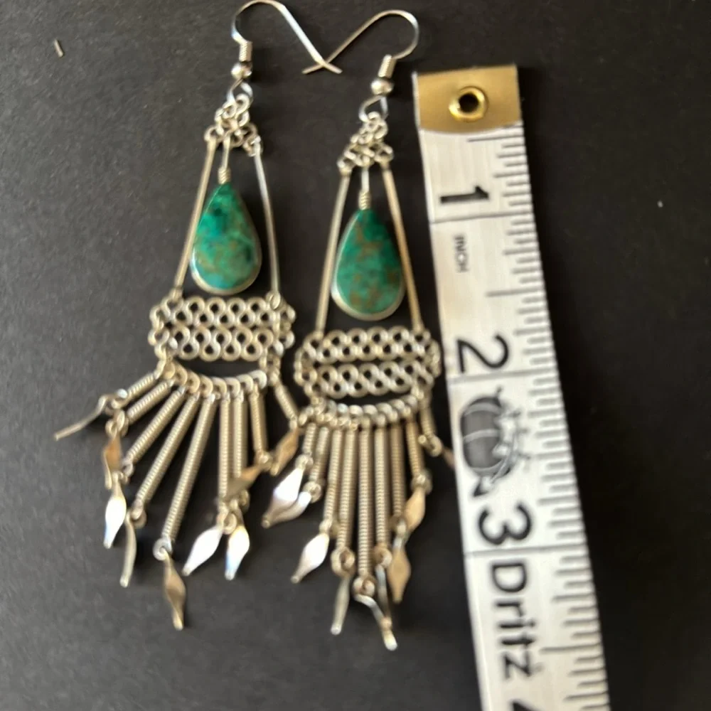 Peruvian Wire Work Earrings with Turquoise Stone_5